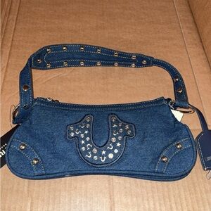 True religion Denim Blue Studded Women's shoulder Bag new